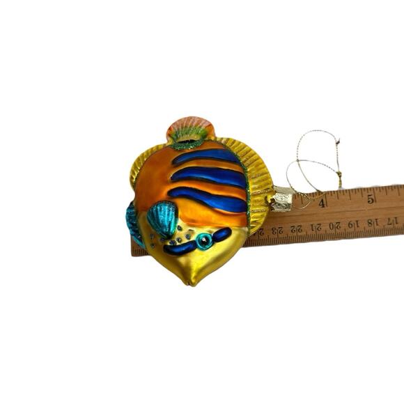 Blue Gold Orange Saltwater Fish Blown Glass Christmas Holiday Ornament 4” EUC - Picture 4 of 7